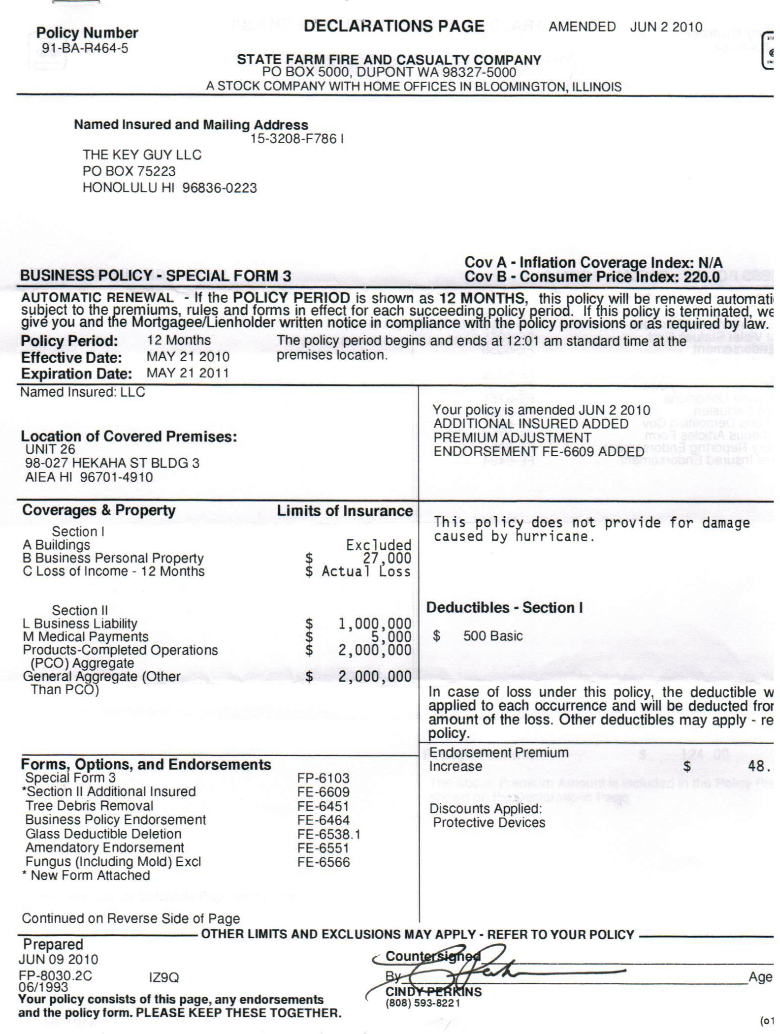 Auto Insurance Declaration Page Template